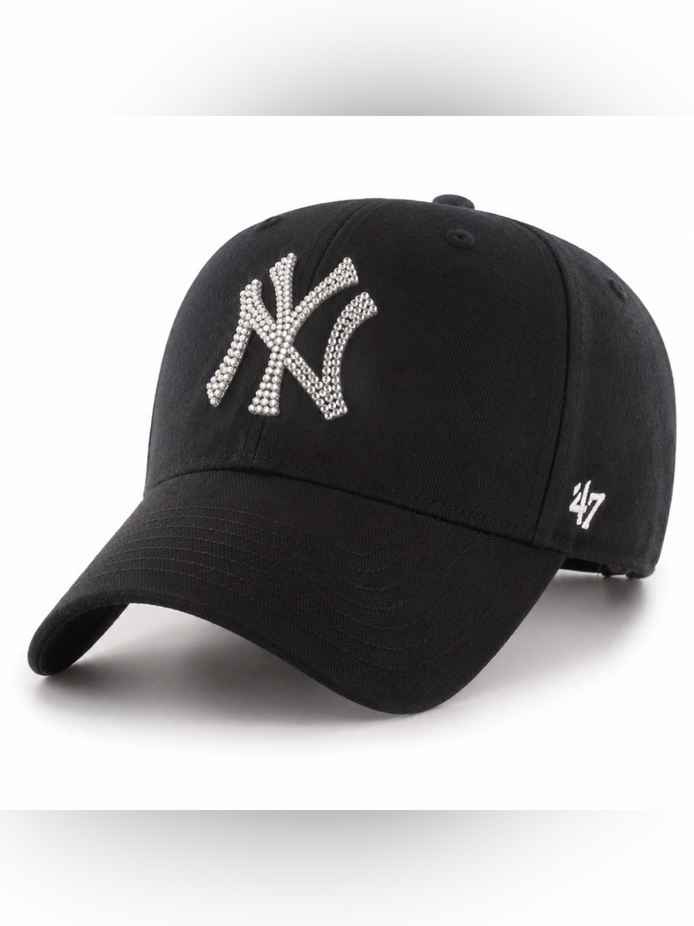Black New York Yankees Luxe Crystal Logo Baseball Hat New